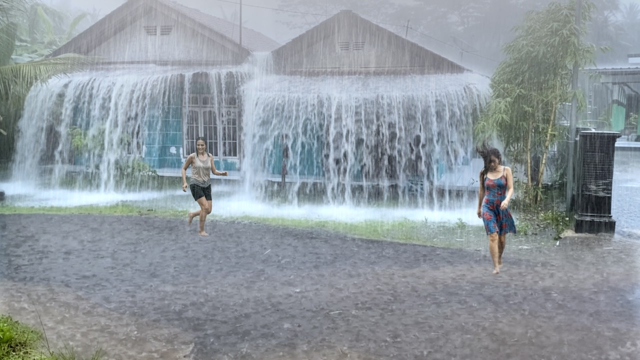 Heavy rain, strong winds and thunder in Indonesian village | suitable for insomnia | rain indonesia