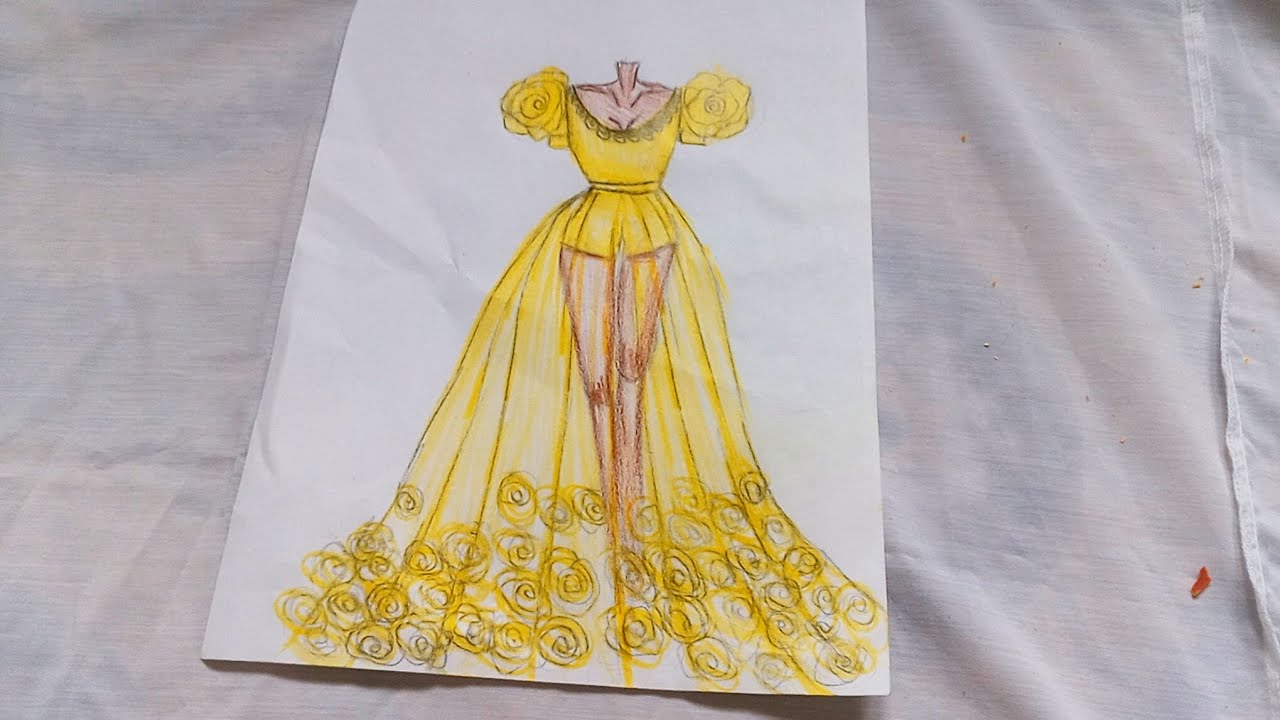 رسم فستان اصفر