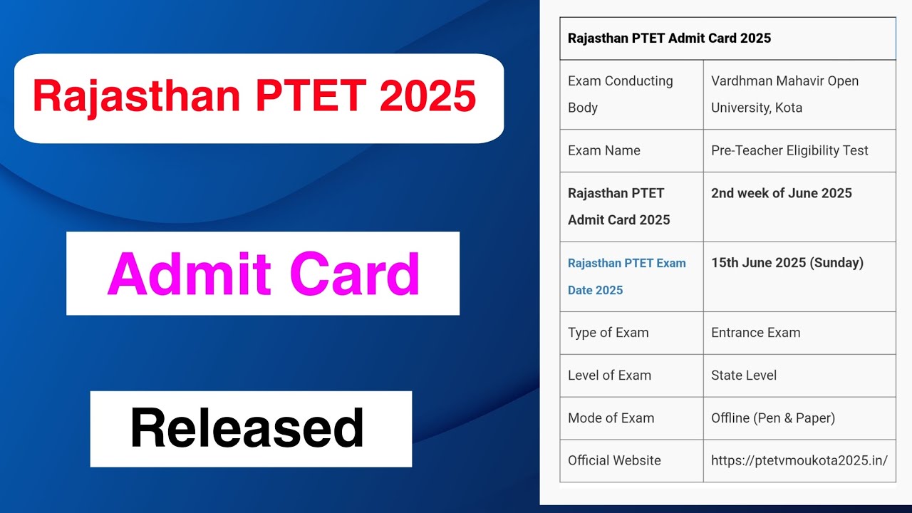 Rajasthan PTET 2025 Admit Card Released | Rajasthan PTET 2025 Admit Card Out | MDE