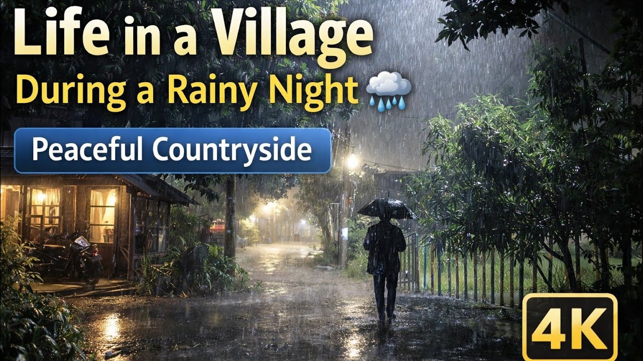 4K Heavy Rain & Thunderstorm at Night in a Quiet Village | Relaxing Sleep Sounds