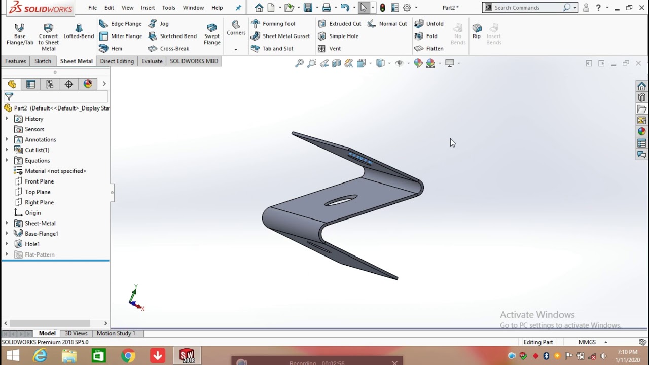 Simple hole command in sheet metal | Solidworks Design Hub