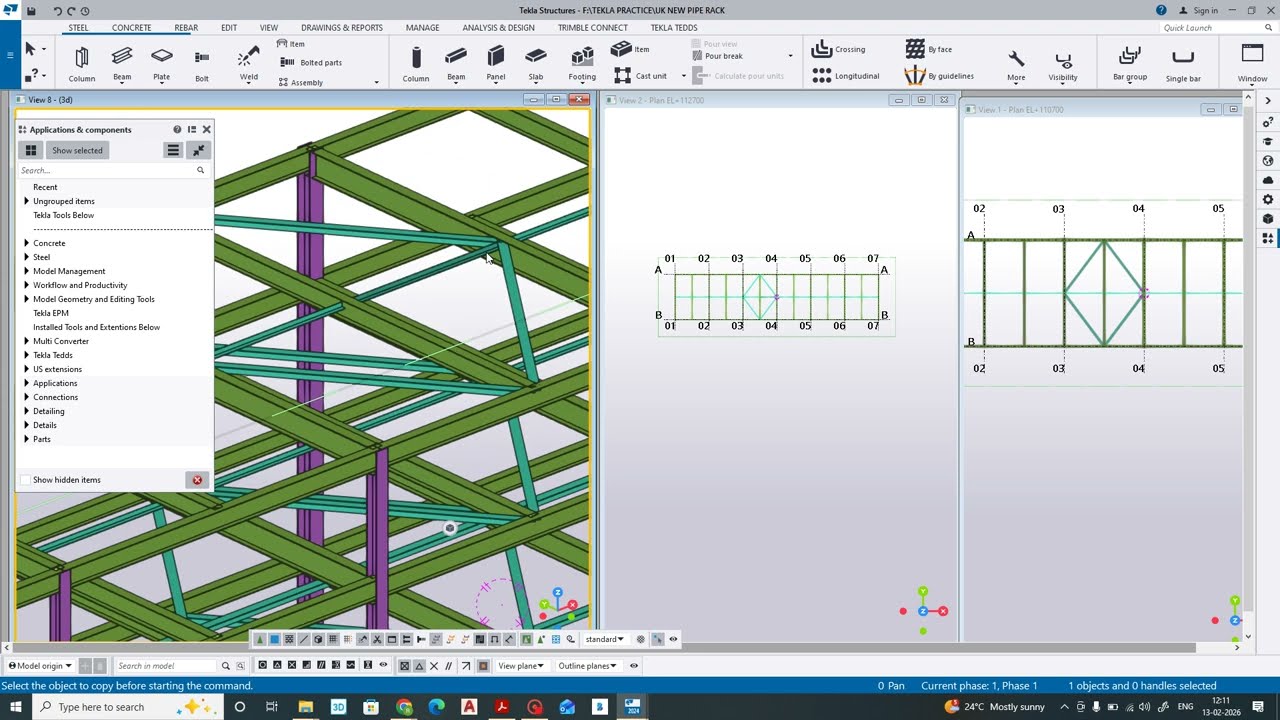 TEKLA- PIPE RACK VERTICAL BRACINGS & BEAMS PART 3