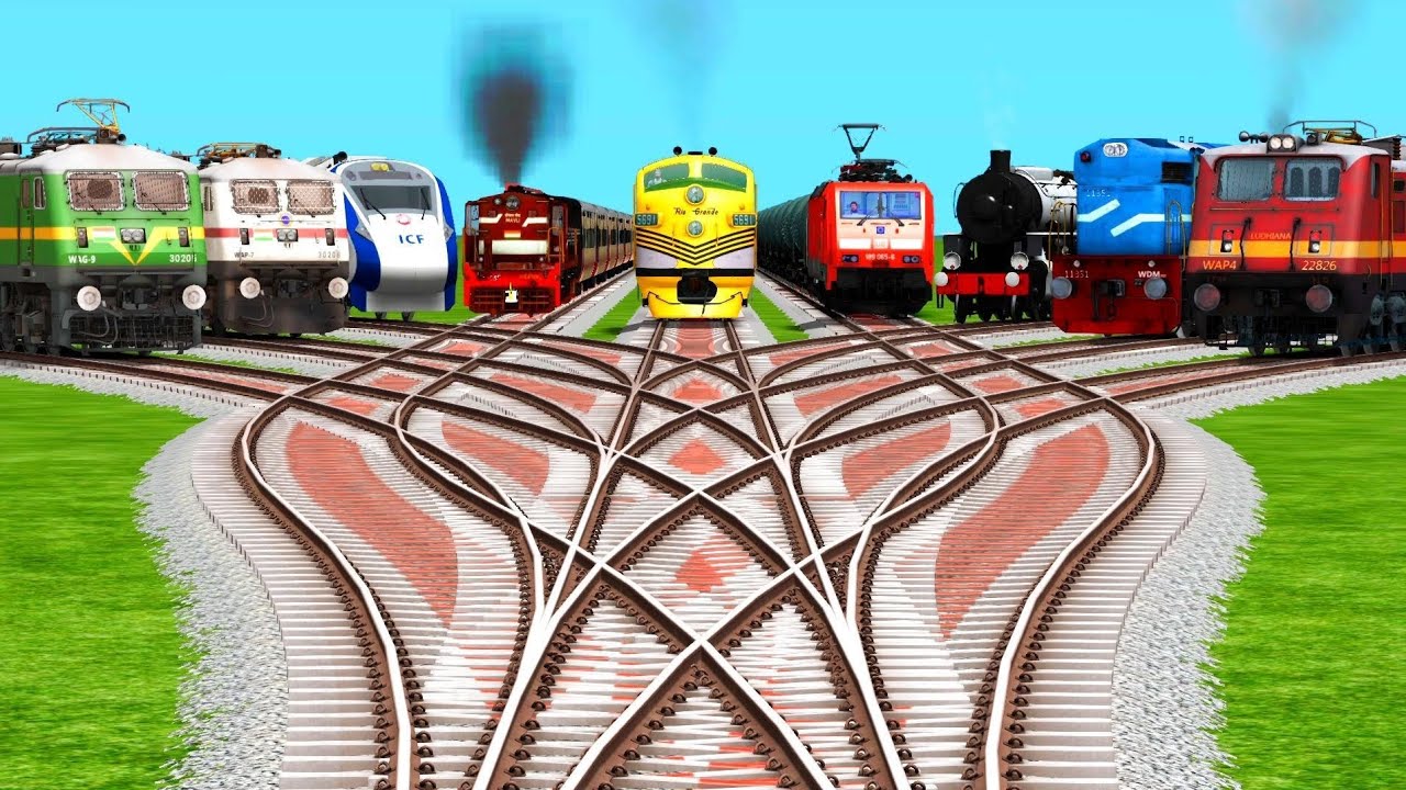 9🏁 Trains Unbelievable Passing By Extreme Bumpy Railroad Crossing | Beamng Drive | train simulator 