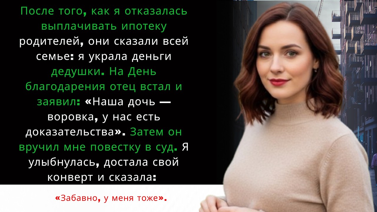 Отец назвал меня воровкой на ужине, но когда я открыла конверт, все замолчали. История мести