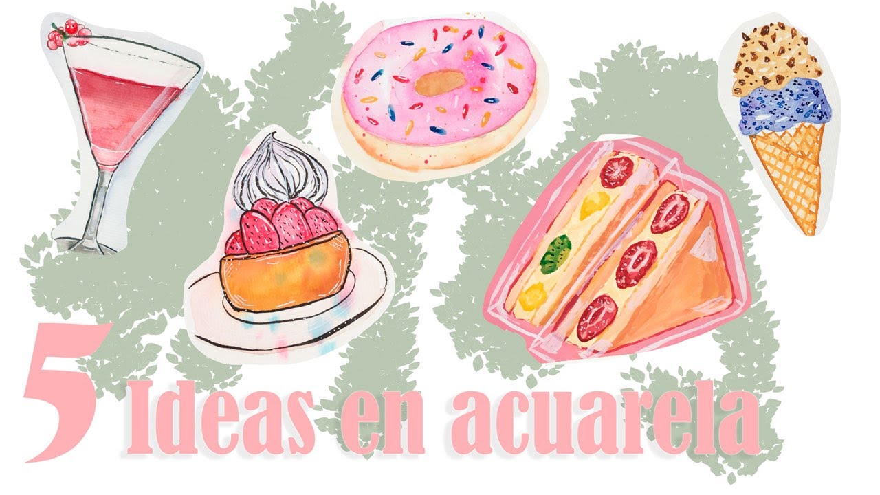 5 IDEAS PARA PINTAR CON ACUARELA Y GOUACHE 😊🖌️/ Pintando comida [Speedpaint]