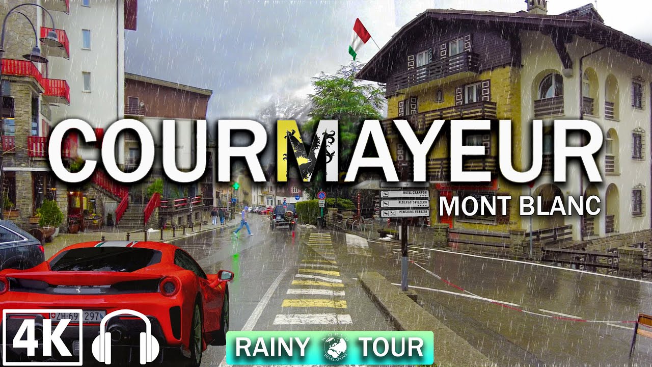 Rainy Walk in Courmayeur Mont Blanc Italy 🇮🇹 | Walking Tour 4K HDR