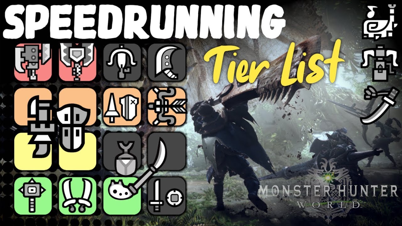 【MHW】Weapon Speedrunning  Tier List - Any% TA (nonTAWiki)