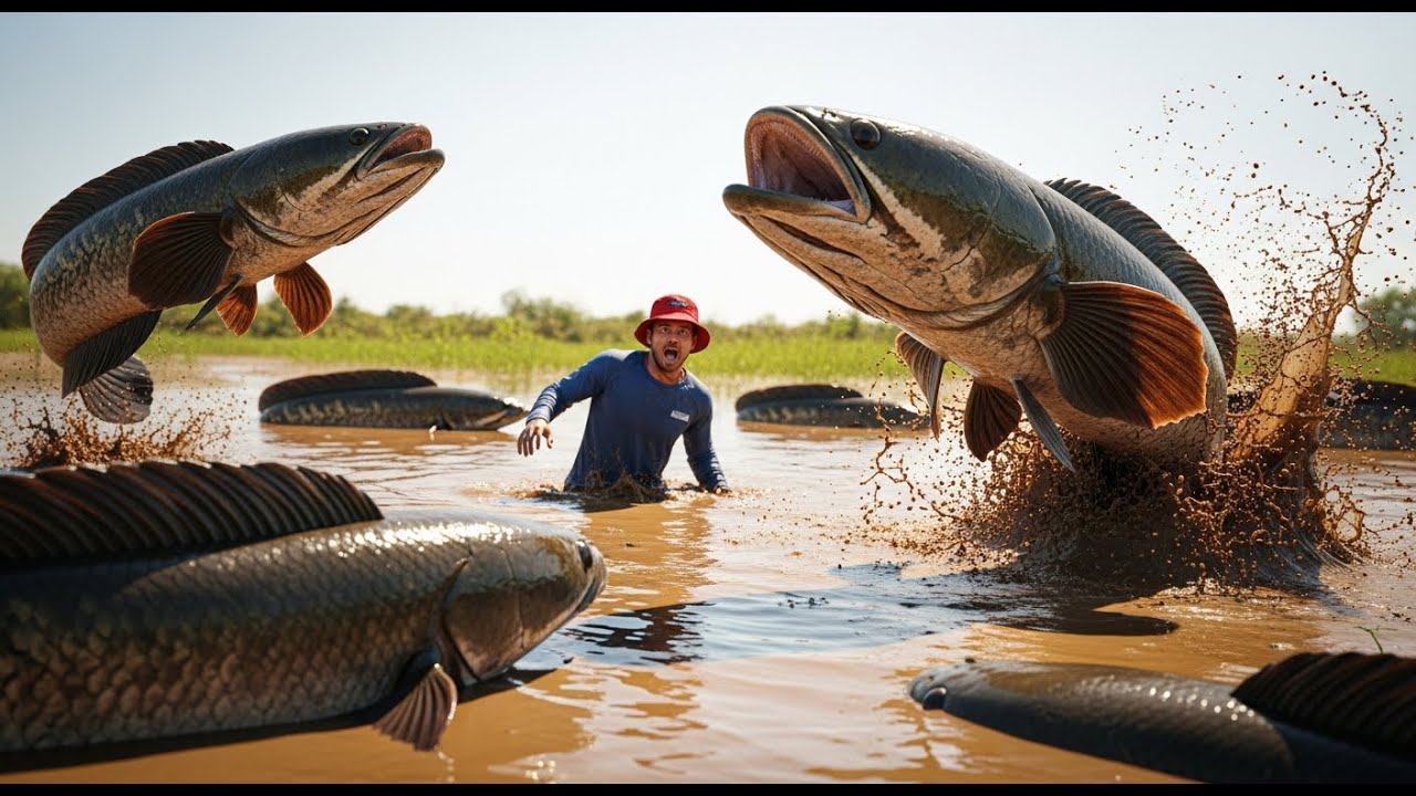 Village Pond Fishing Challenge | Drain the Water & Catch Everything!, #SaroeurnPov