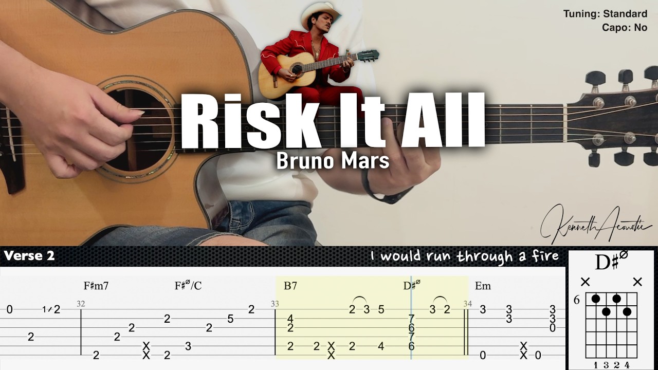 Risk It All - Bruno Mars | Fingerstyle Guitar | TAB + Chords + Lyrics