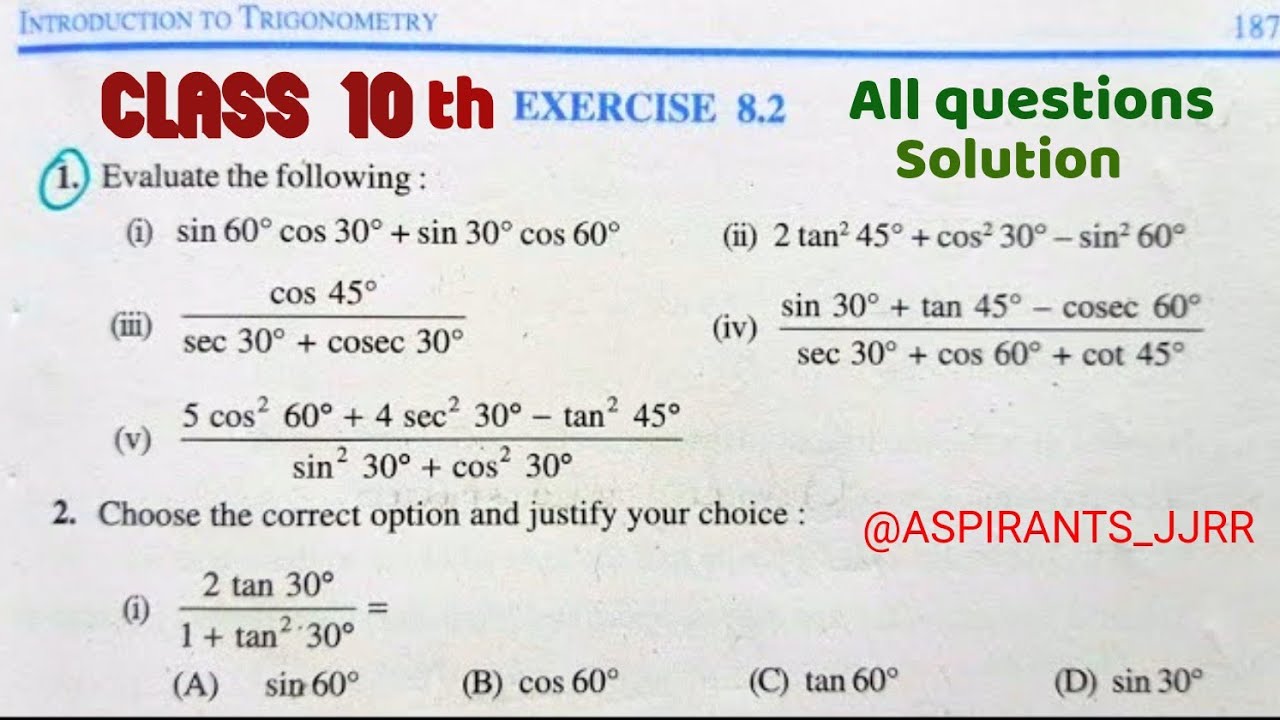 Introduction to Trigonometry, Class 10 Math Chapter 8 Exercise 8.2 solutions 