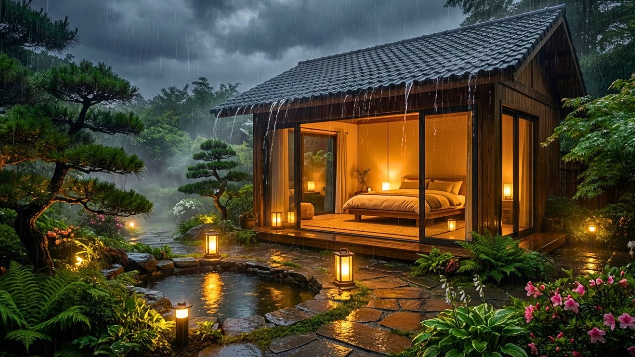 Deep Sleep Guaranteed with Heavy Cabin Rain Sounds and Cozy Night Ambience