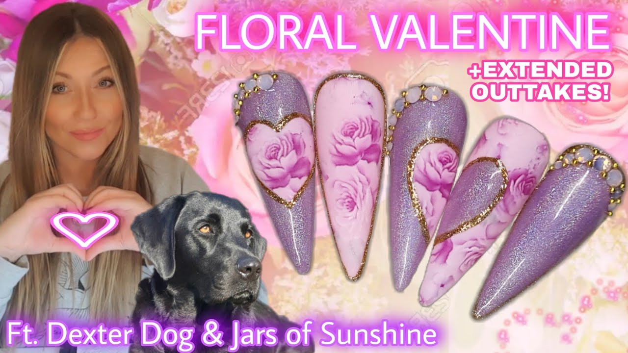 💐 Floral Valentine | Gel Polish Nail Art Design | Pink Glitter | Flower Foil | Pretty Valentine's