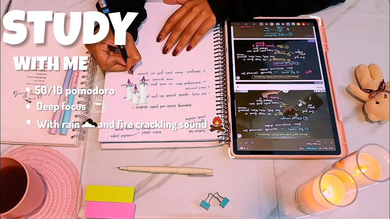 3 HOUR | STUDY WITH ME | Winter night 🌙 | 50-10 pomodoro | with Rain sound 🌧and calm piano🎹| upsc