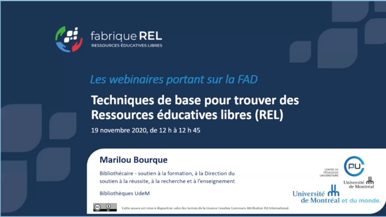 Webinaire - Techniques de base pour  trouver des ressources éducatives libres (REL)