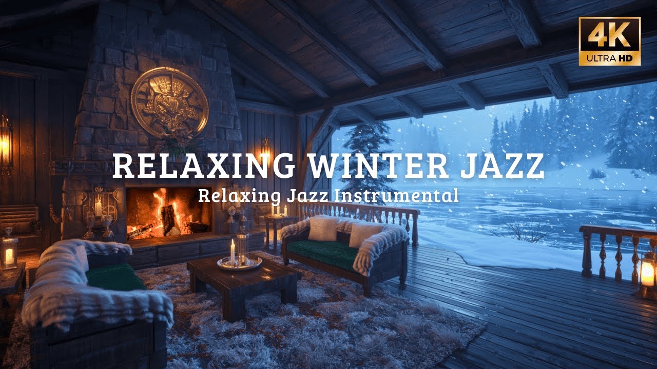 🔴 Magical Snowy Cabin ❄️ Peaceful Jazz Piano & Fireplace Night Ambience