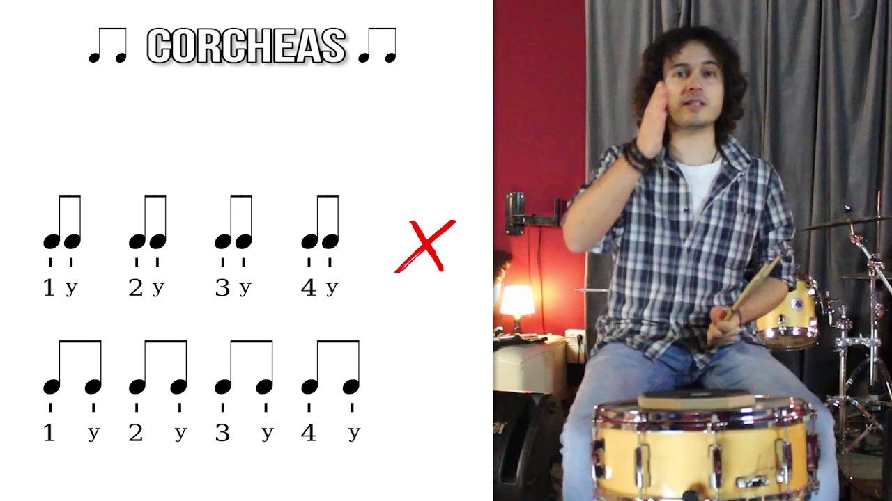 Como tocar CORCHEAS y SEMICORCHEAS en percusión. Ejercicios de coordinación. Curso Rudimentos 1