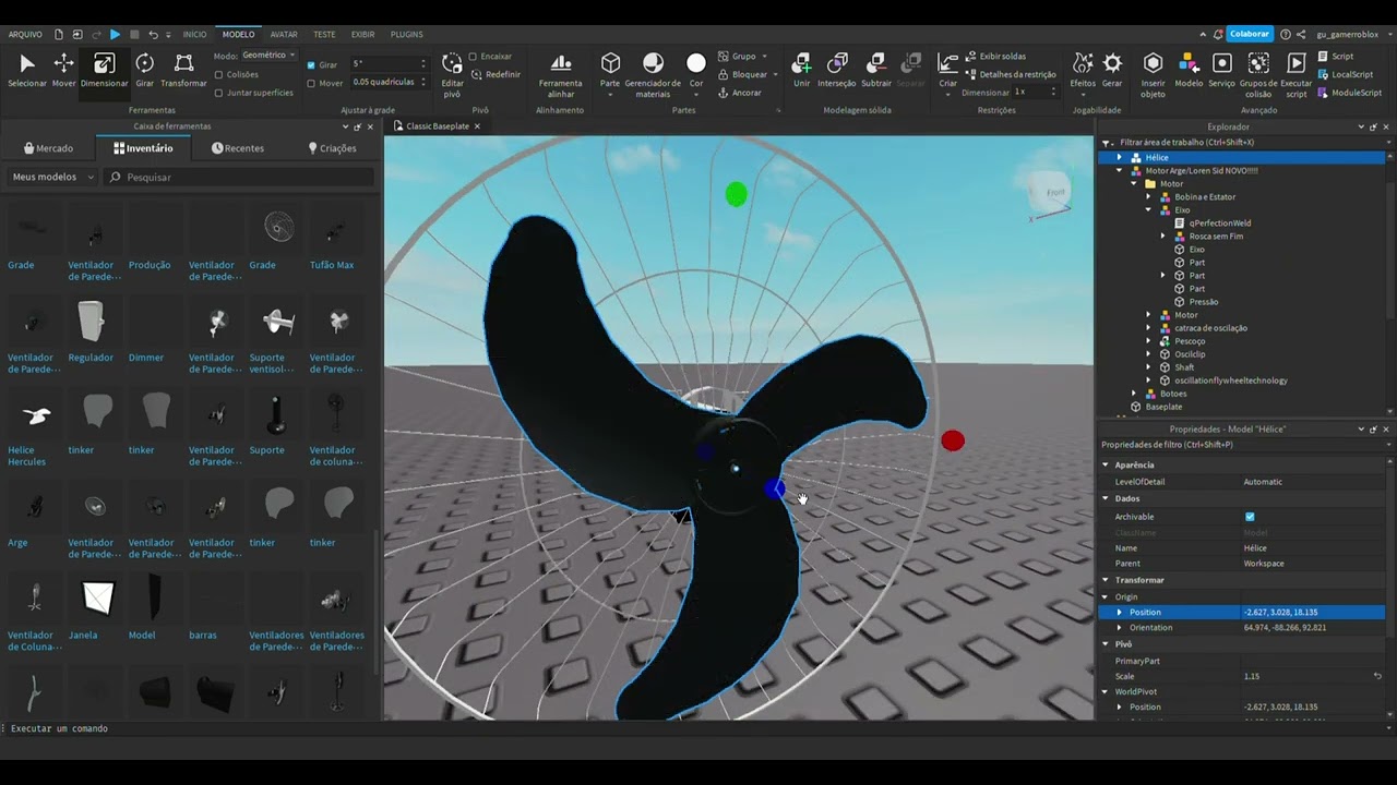 Como fazer um ventilador de parede/mesa/coluna no Roblox Studio Atualizado 2023!