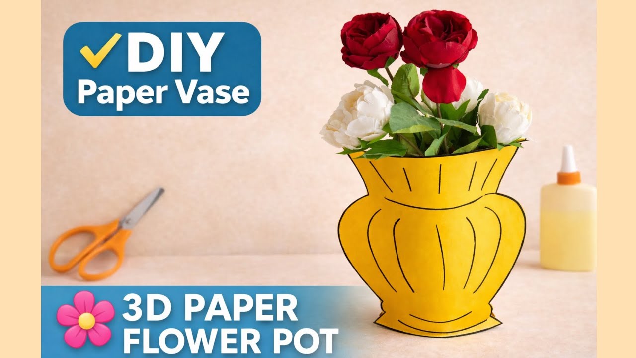 DIY Paper Vase Decor 🌼 Easy 3D Flower Vase Tutorial | Aesthetic Home Decoration Idea 2026
