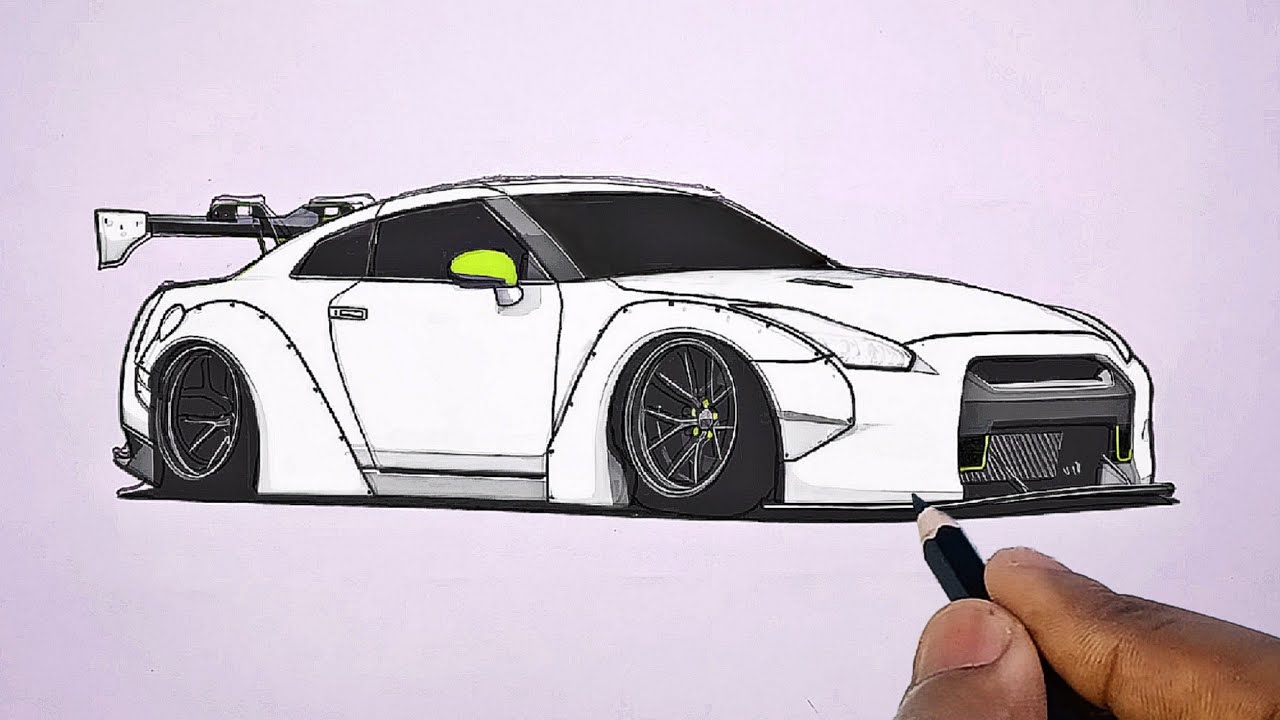 Легко нарисовать автомобиль GTR || Как нарисовать автомобиль GTR
