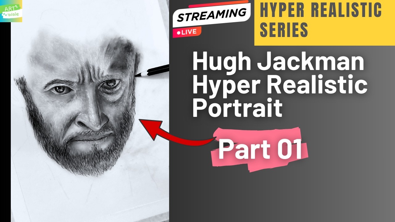 Hugh Jackman Hyper Realistic Portrait ✏️ | Face & Beard Detailed | Part 1 Live Drawing