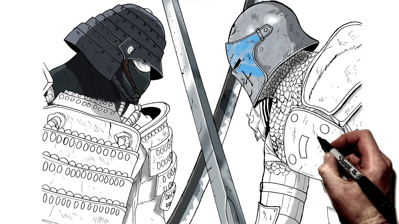 How To Draw A Samurai vs A Knight | Step By Step | For Honor