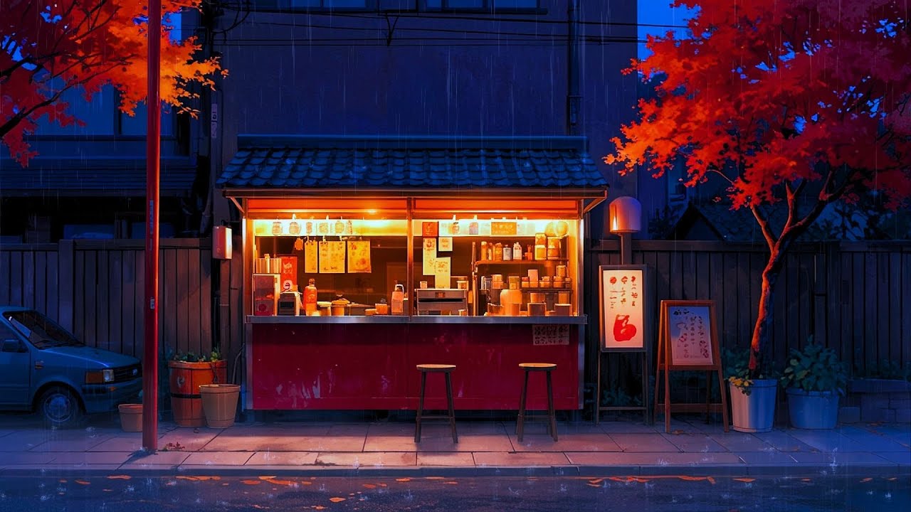 Rainy Night Food Stall 🌧️🍂 8 Hours of Lofi for Deep Sleep & Insomnia Relief