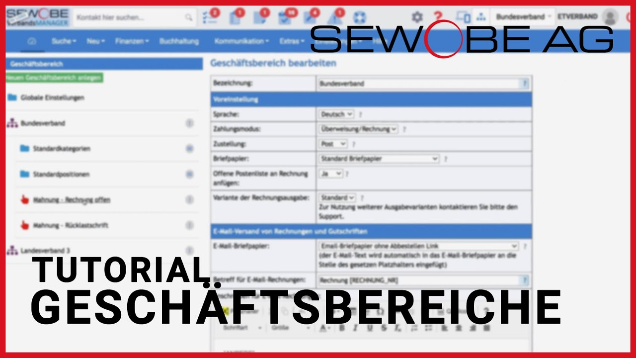 Geschäftsbereiche erstellen mit dem VereinsMANAGER | SEWOBE Tutorial