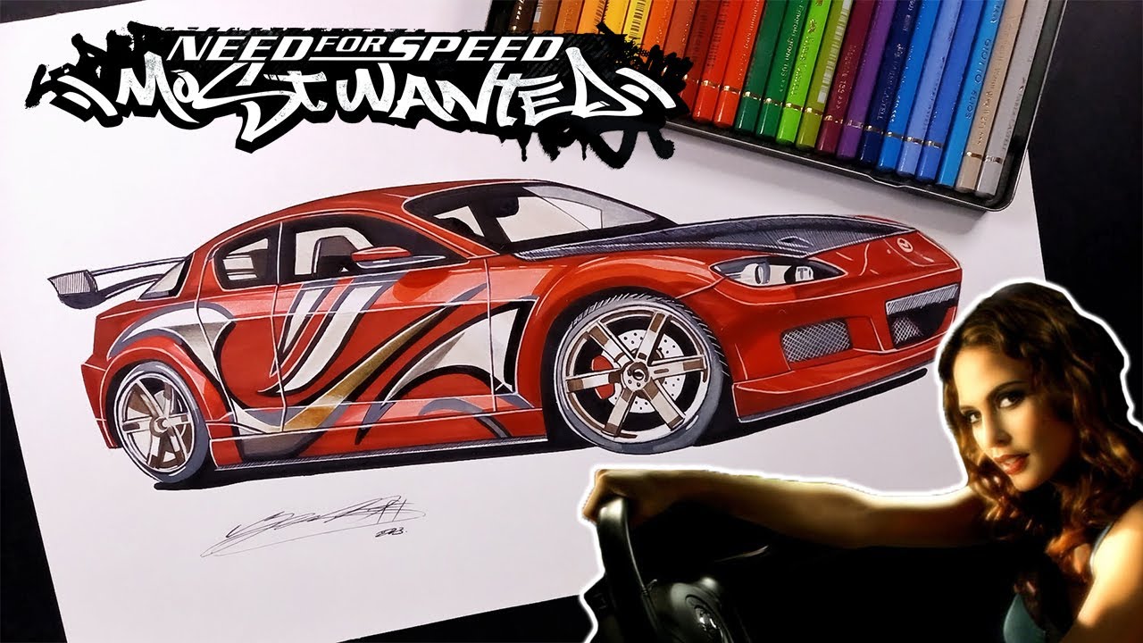 NFS MOST WANTED MIA`S MAZDA RX 8  Drawing Time Lapse