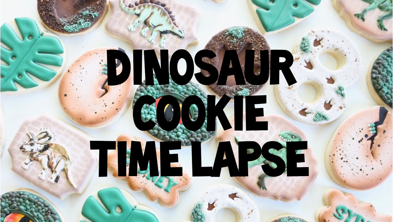 Satisfying time lapse! How to decorate dinosaur sugar cookies with royal icing | My Two Cookies