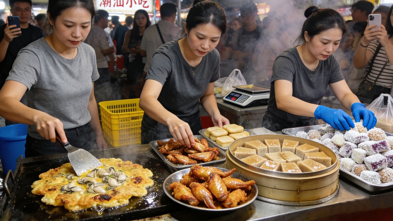 [4K]中国广东潮汕美食｜蚝烙香脆爆汁、芋头咸蛋黄反沙、锅气炒粿条、1元鼎了粿、香甜糖葱春卷，只有潮汕才能吃到的正宗味道！｜中国美食 China Street Food