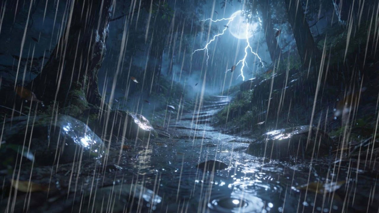 Heavy Rain in the Night Forest 🌧️ Footsteps & Rain Sounds | Deep Sleep, Relax, ASMR