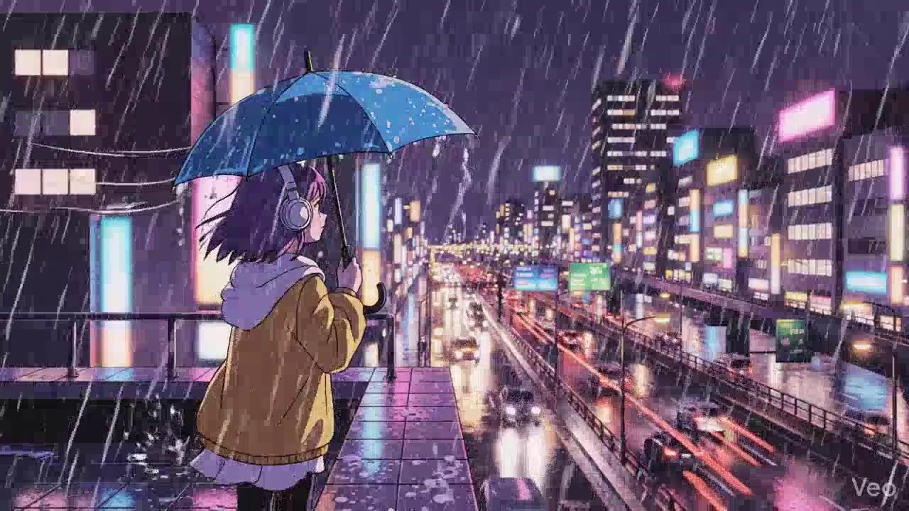 Peaceful Rainy Night 🌧️ Japanese Neon City Lofi