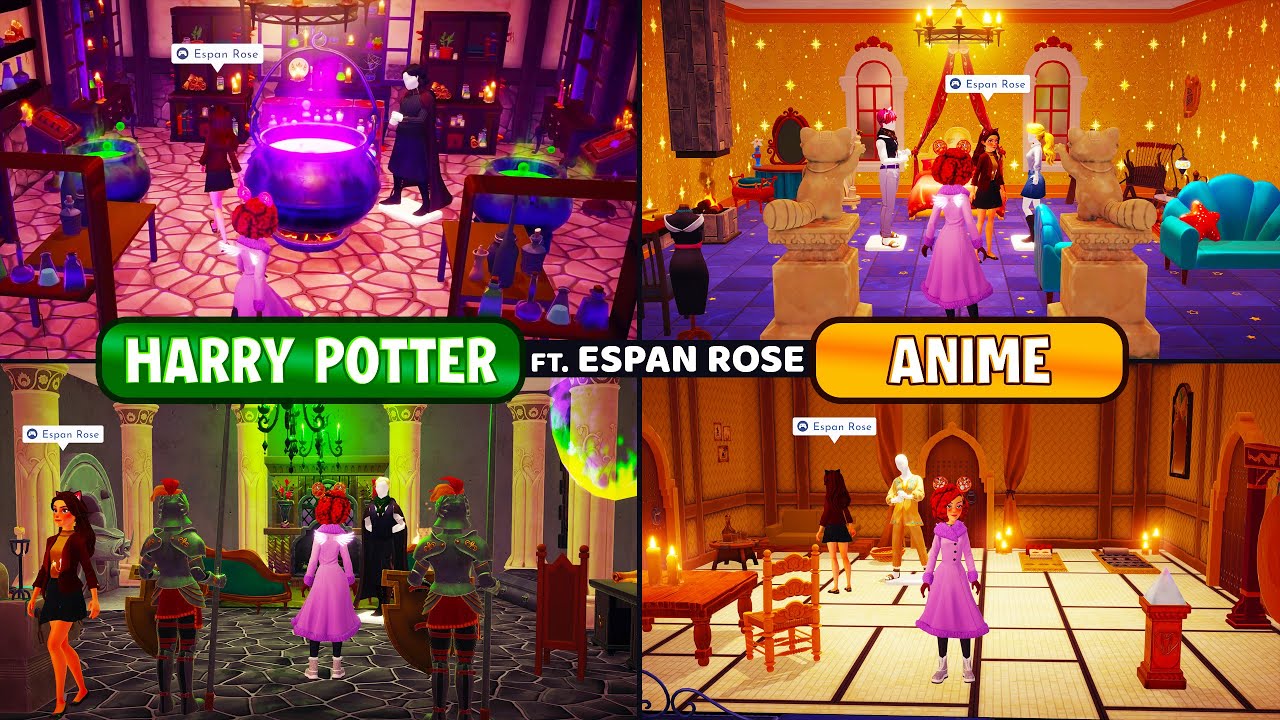 INCREDIBLE Indoor Builds in DISNEY Dreamlight Valley. Harry Potter, Anime and More ft. Espan Rose!