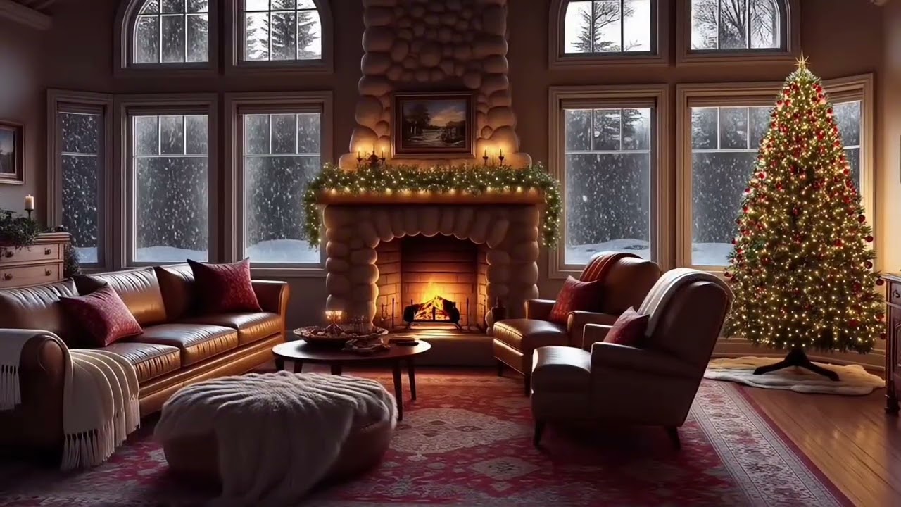 Cozy Fireplace Sounds with Snow ❄️ Warm Winter Ambience for Sleep & Relax
