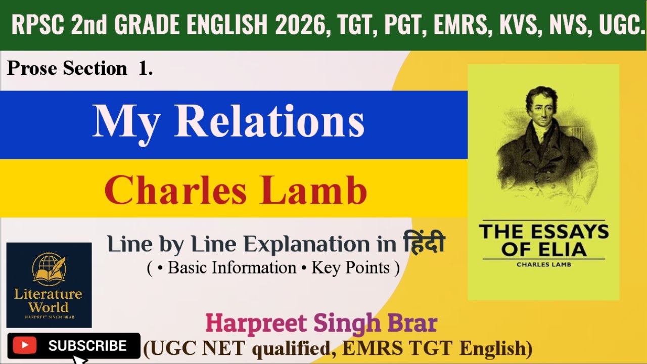 My Relations by Charles Lamb Rpsc 2nd Grade 2026 || explanation in hindi by Harpreet Brar || Essay