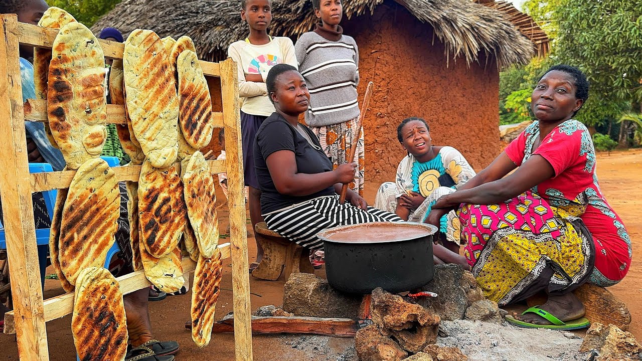 Cooking Authentic African Food Millet porridge and Roasted Basil Bread/African village life