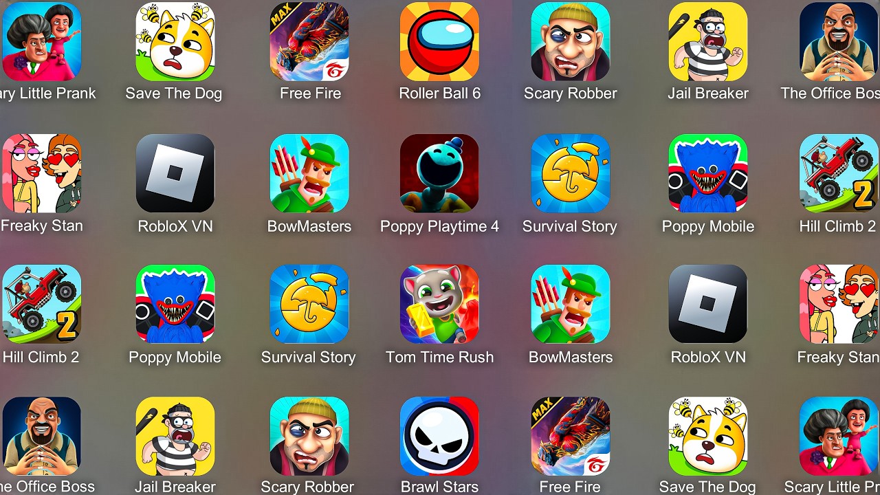 Roblox,Evil Cappuccino Assassino,Stumble Guys,Freaky Stan,Free Fire,Poppy Playtime 4,Ice Scream 8...