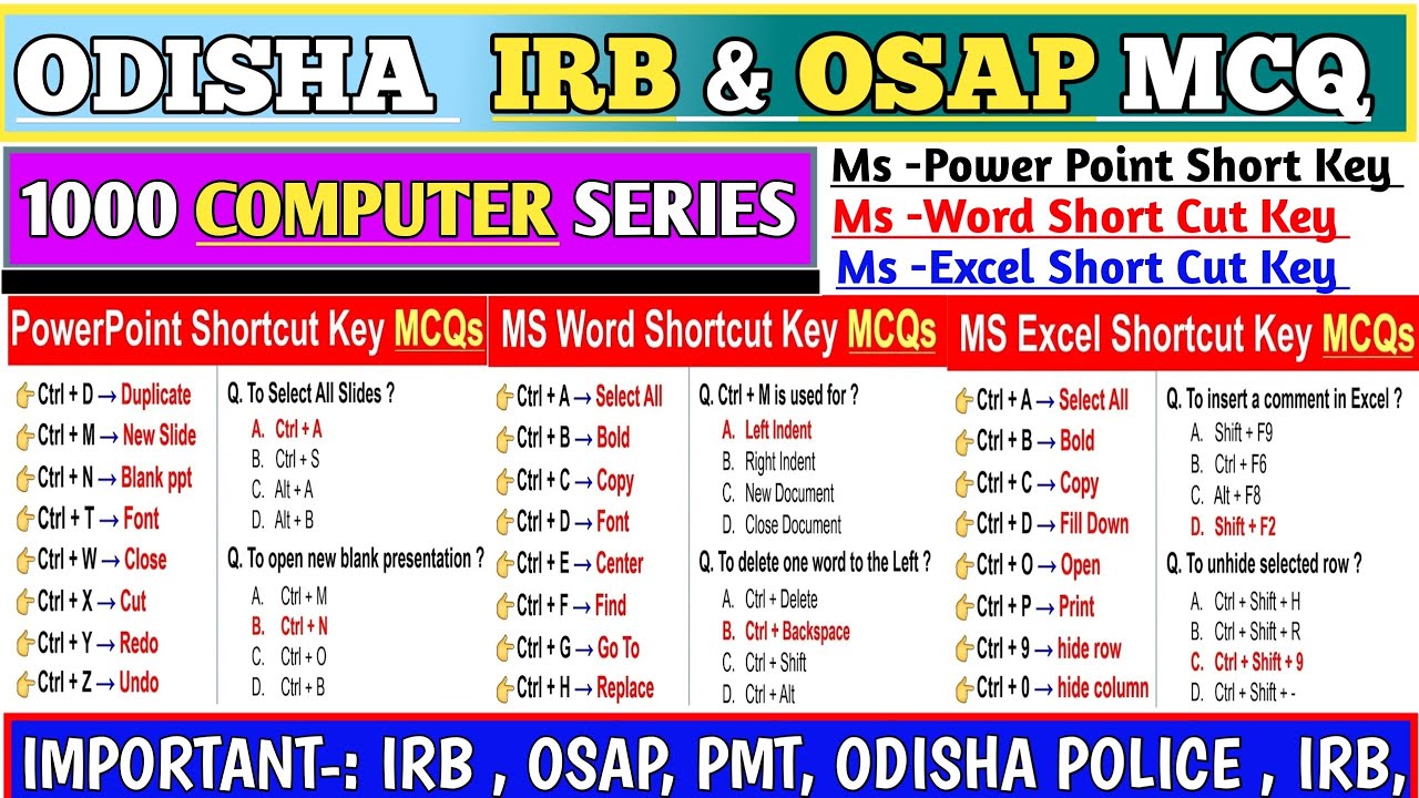 Computer Shortcut Key | Irb & Osap Computer Question | Shortcut Key Computer | Irb & Osap Mcq |