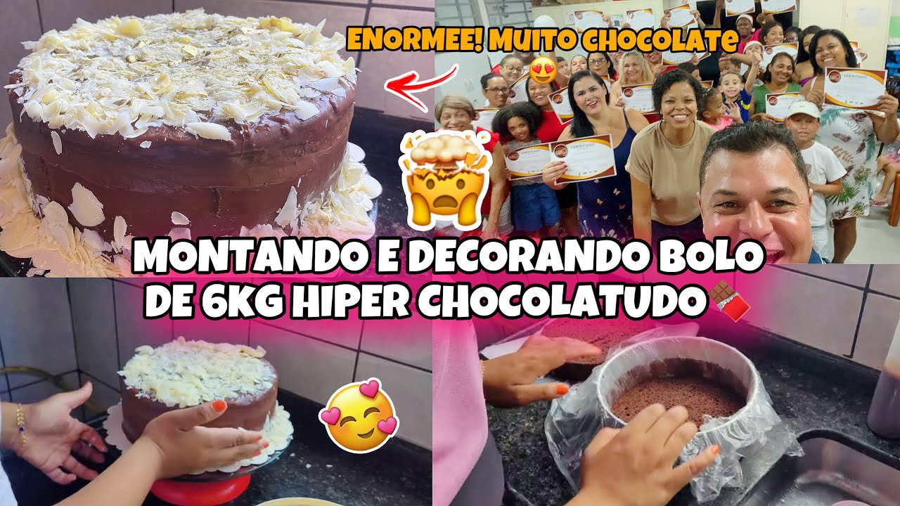 🚨BOLO GIGANTÃO DE CHOCOLATE! 6 KG DE PURA DELICIA, Montando, Prensando e Decorando BOLO TRUFADO 🍫