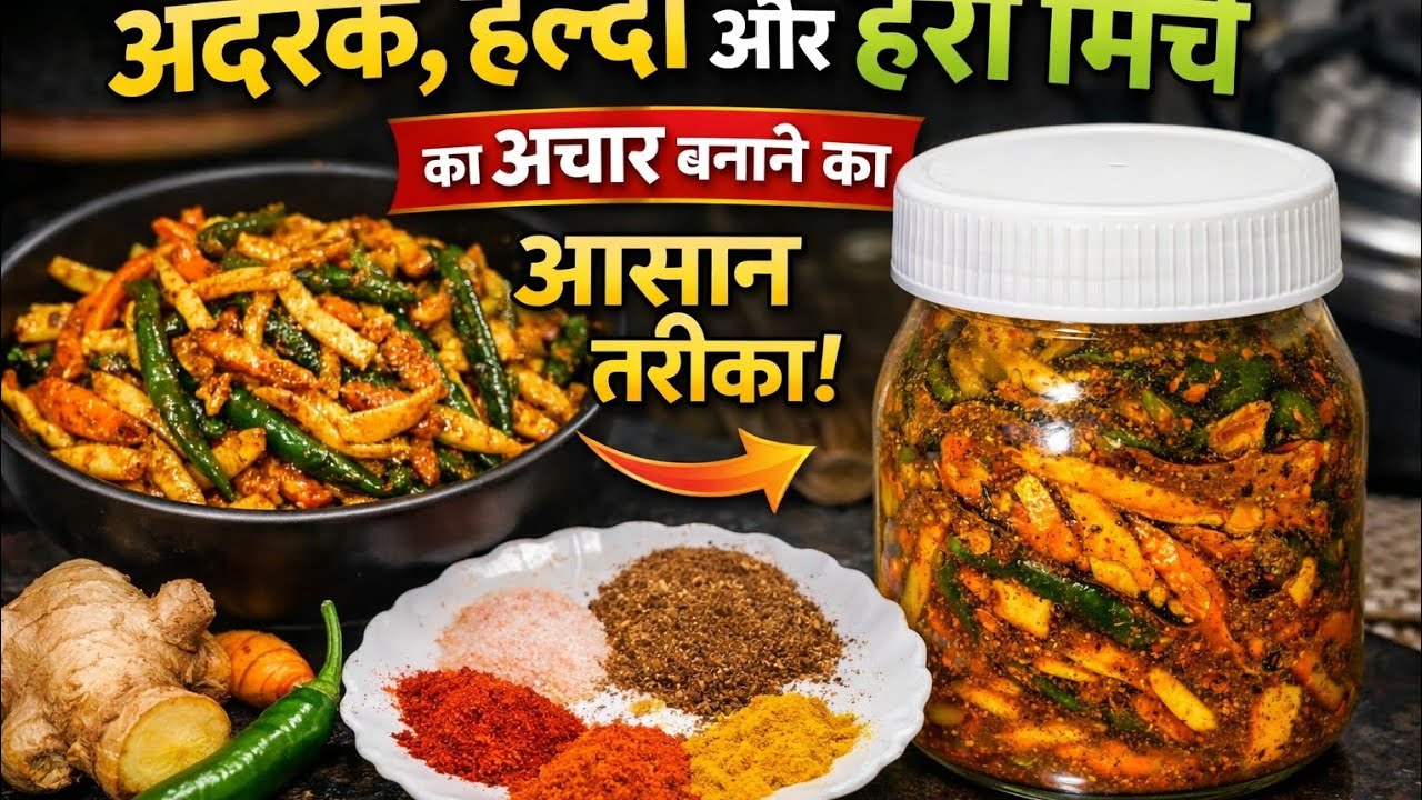Adrak haldi hari mirch ka mix Achar banane ka tarika bilkul aasan tarike se aur jyada til tikne wala