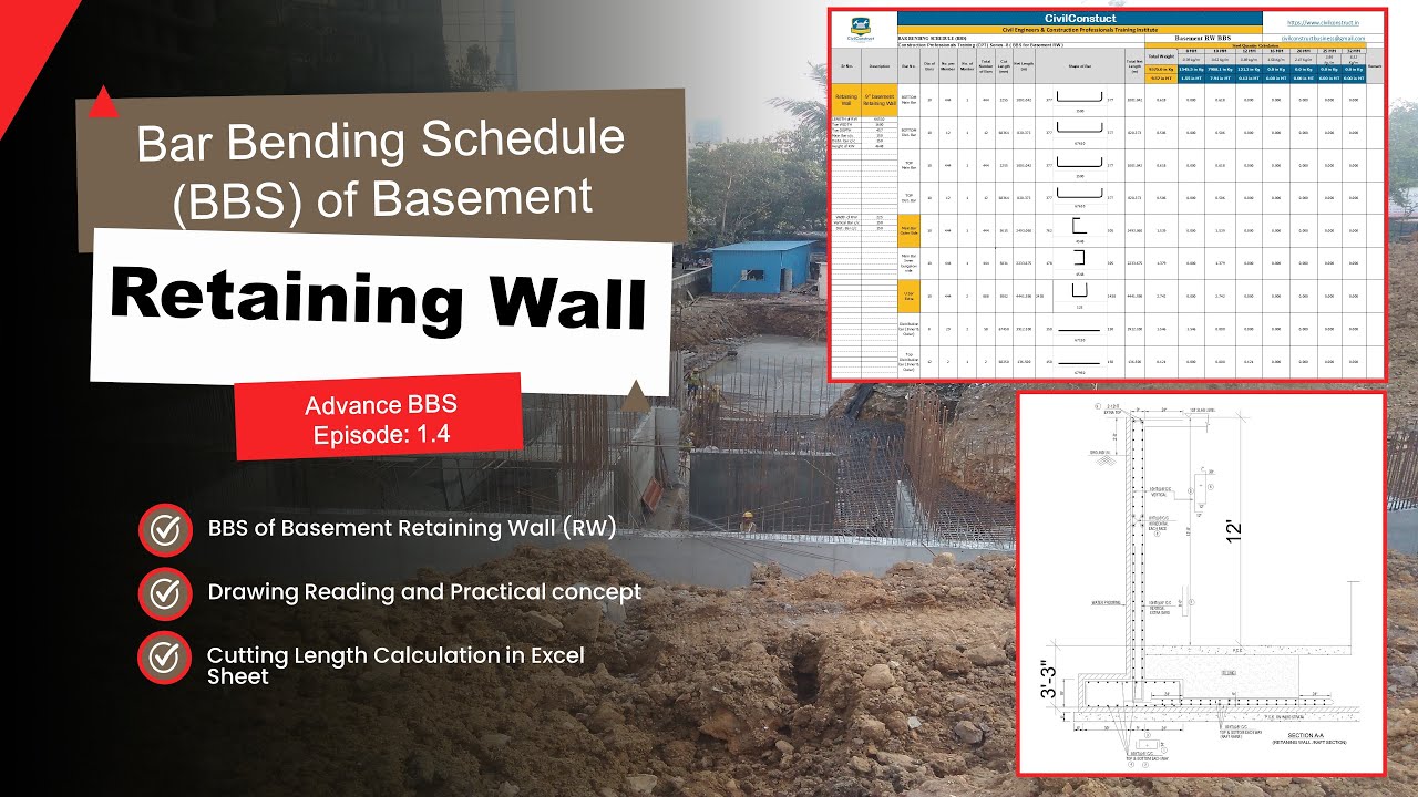 Easy and Simple Way to Prepare BBS of RCC Retaining Wall l Bar Bending Schedule in Excel