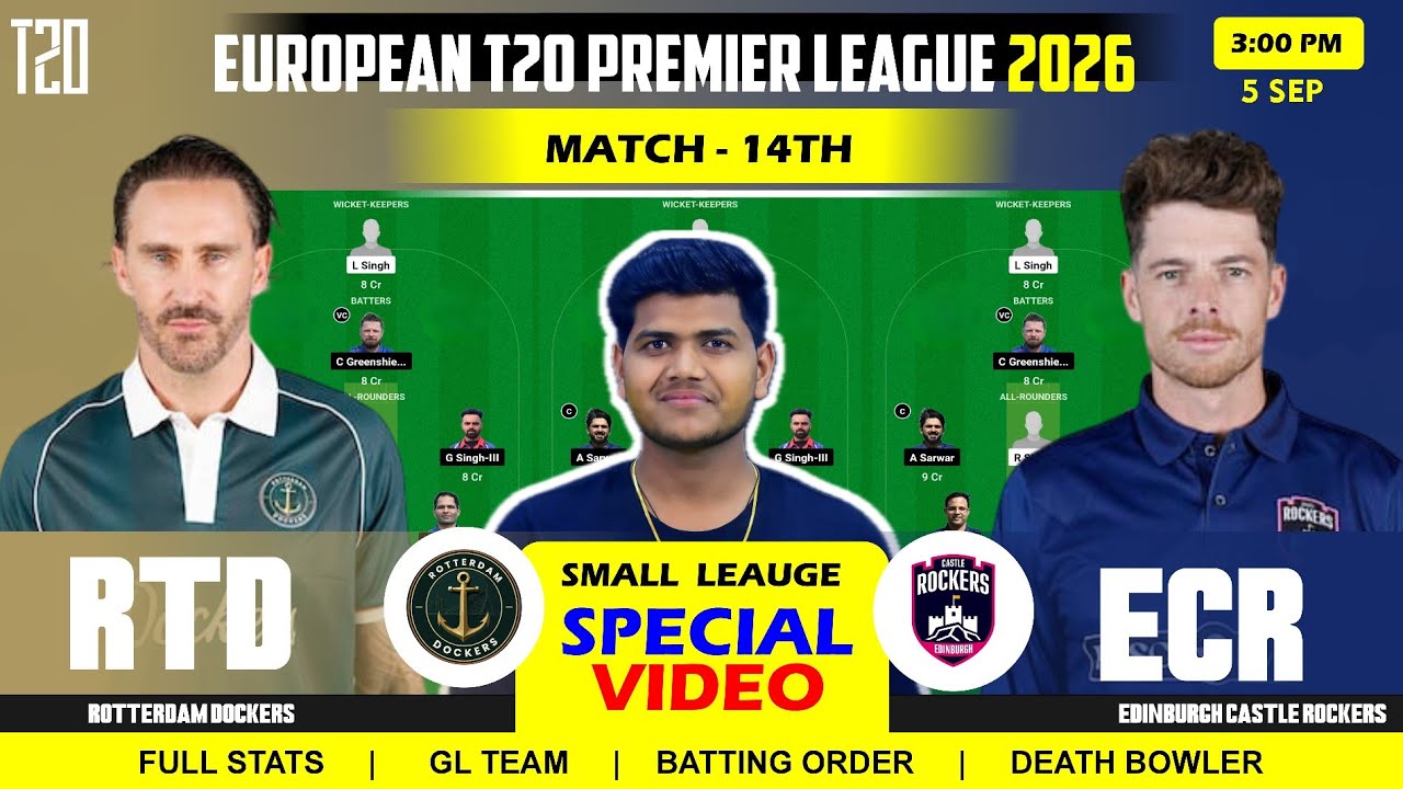 RTD vs ECR Dream11 Team || RTD vs ECR Dream11 P|| Rotterdam Dockers vs Edinburgh 14TH ETPL T20 Match