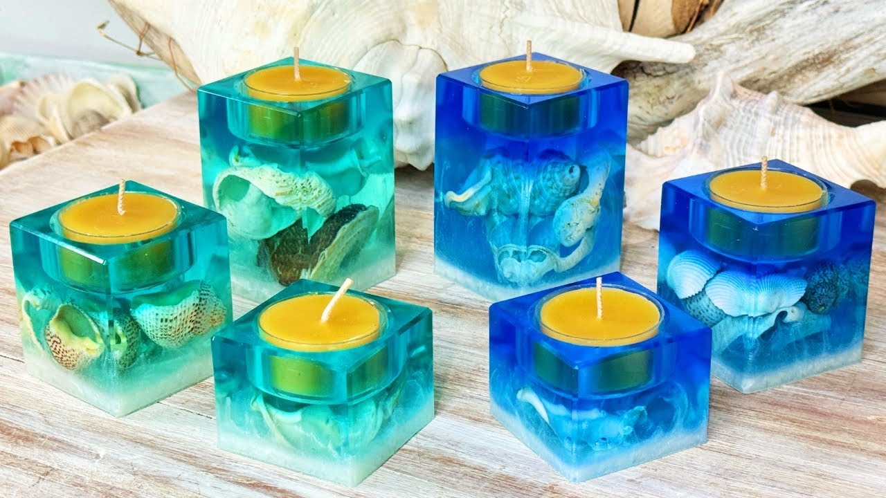 CUTEST DIY resin tea light candle holder with seashells #resincrafts #resinart #resin #diy