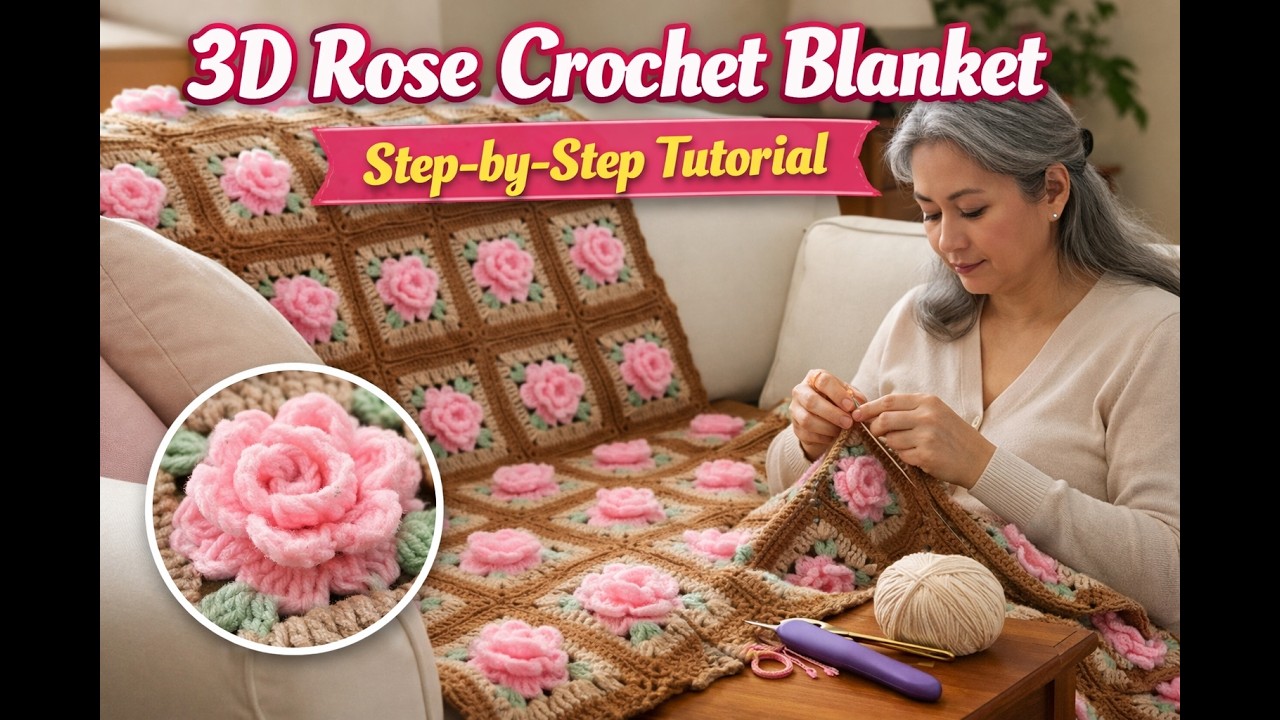 How to crochet blanket afghan with roses  by marifu6a