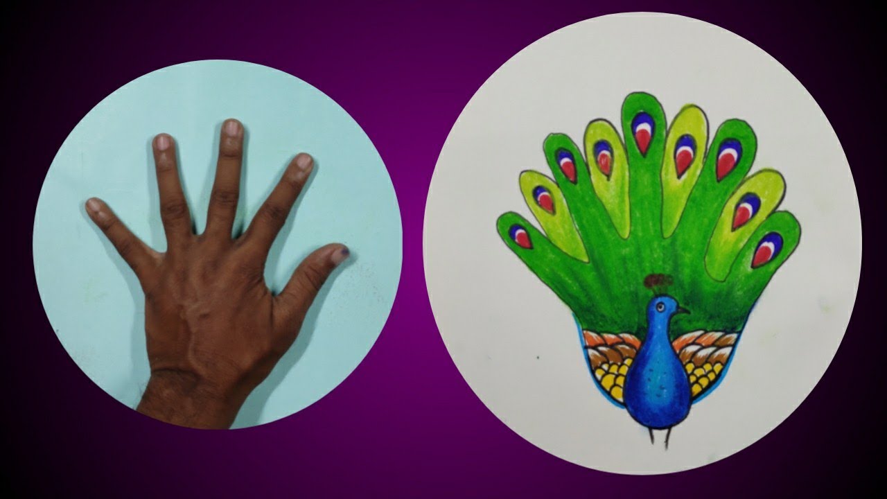 Very easy peacock drawing process./ Handy palm art./ Peacock drawing with handy palm.* Tarun Art...