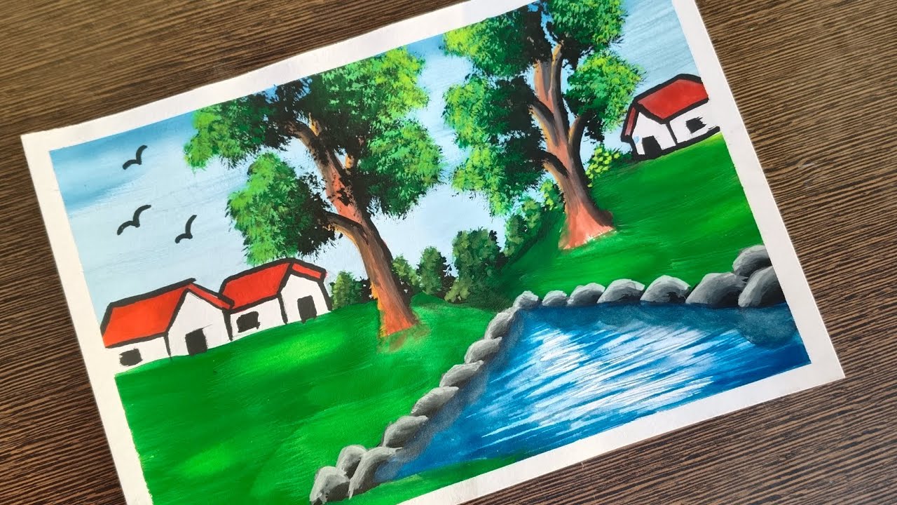 Watercolor scenery | #longvideo #viral watercolor scenery