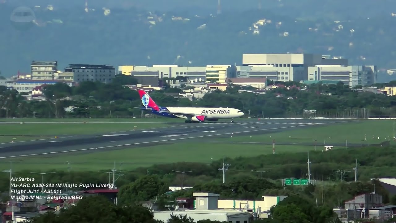 Air Serbia A330 Heavy Take Off Manila A330-243 YU-ARC Mihajlo Pupin Livery