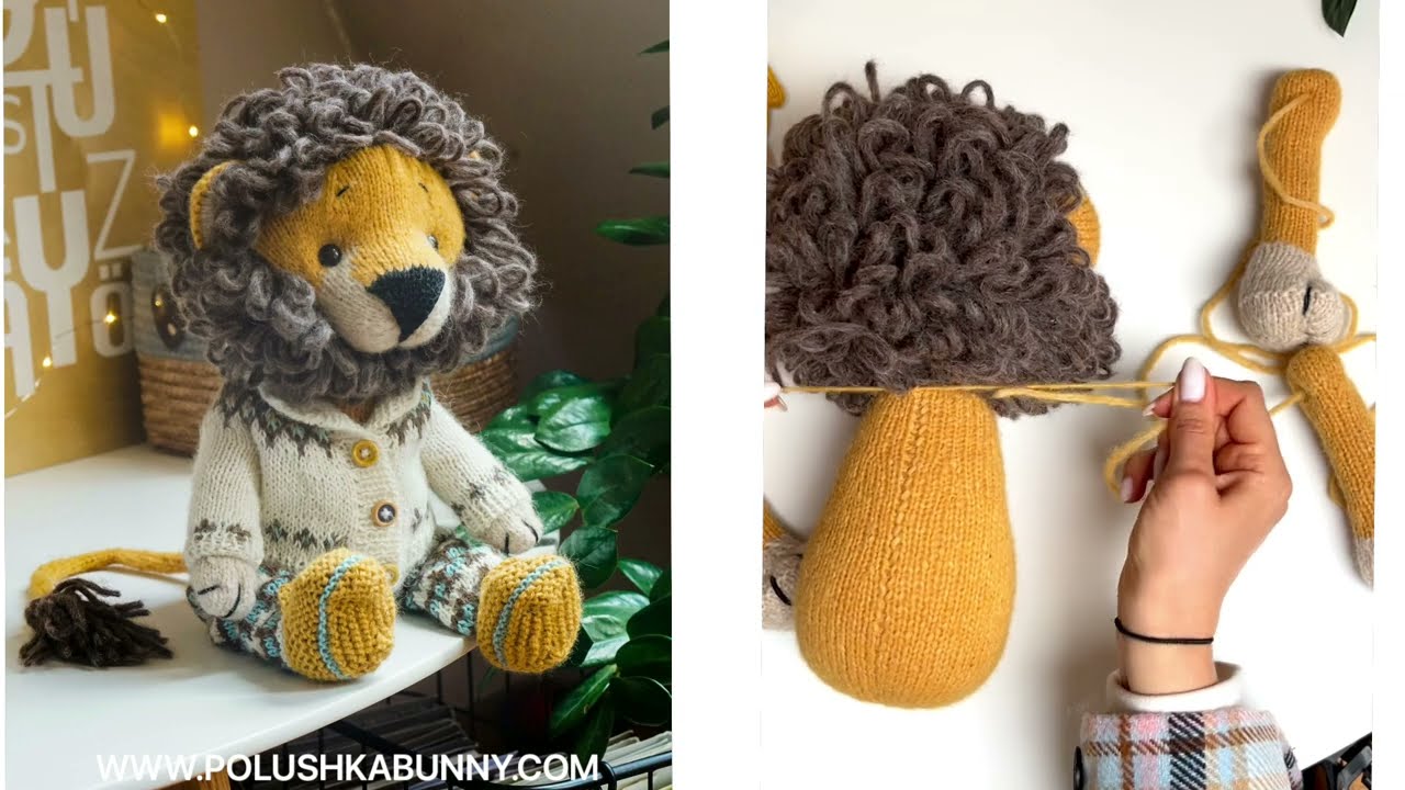 Knitted Lion - How to attach the head to the body - Polushkabunny