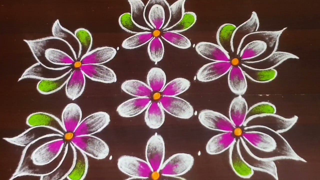 2 beautiful poo kolam 5x3 dots