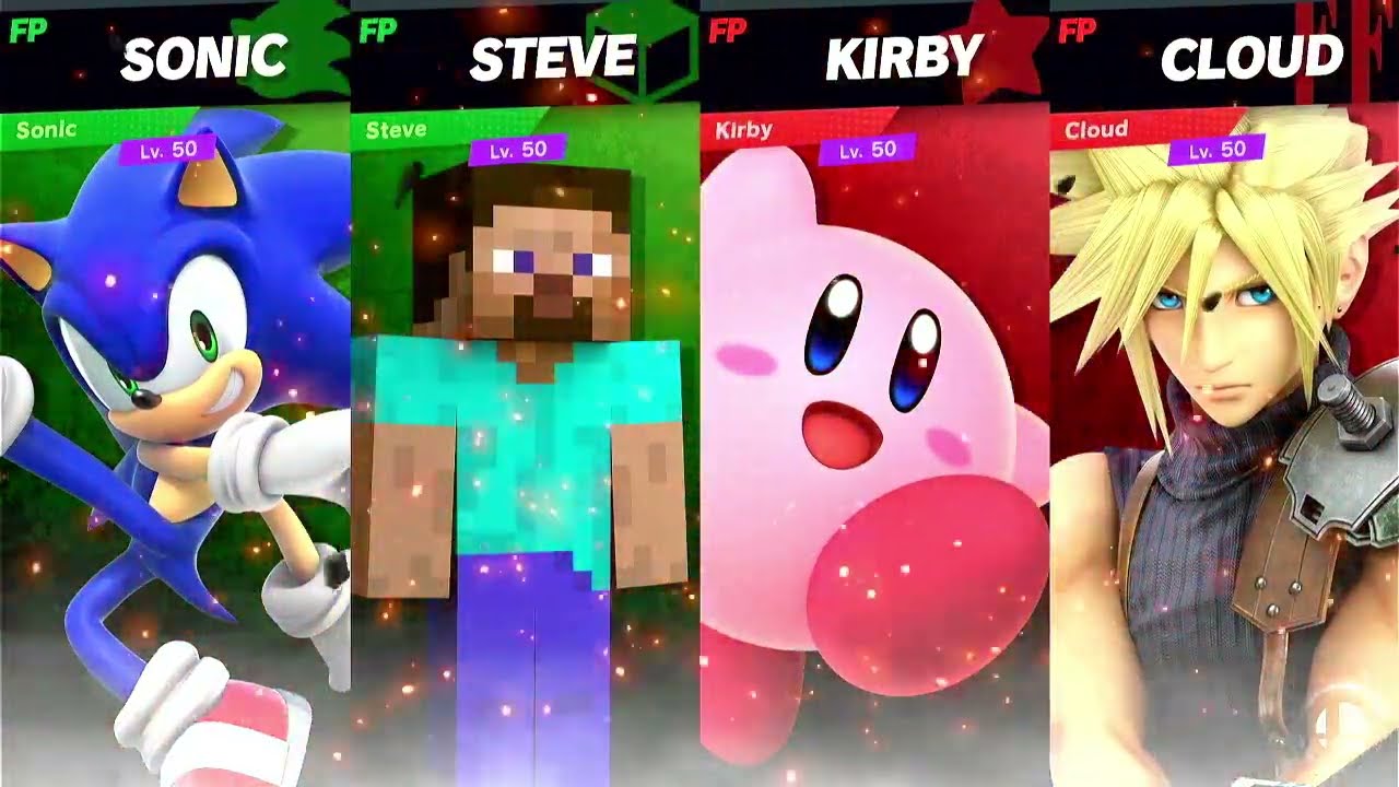 Super Smash Bros Ultimate Amiibo Fights Request Sonic & Steve vs Kirby & Cloud